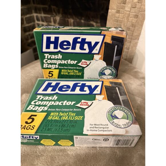 Hefty Trash Compactor Bags 18 Gallon Liner Lot of 2 Boxes total of 10 Bags - Picture 1 of 6
